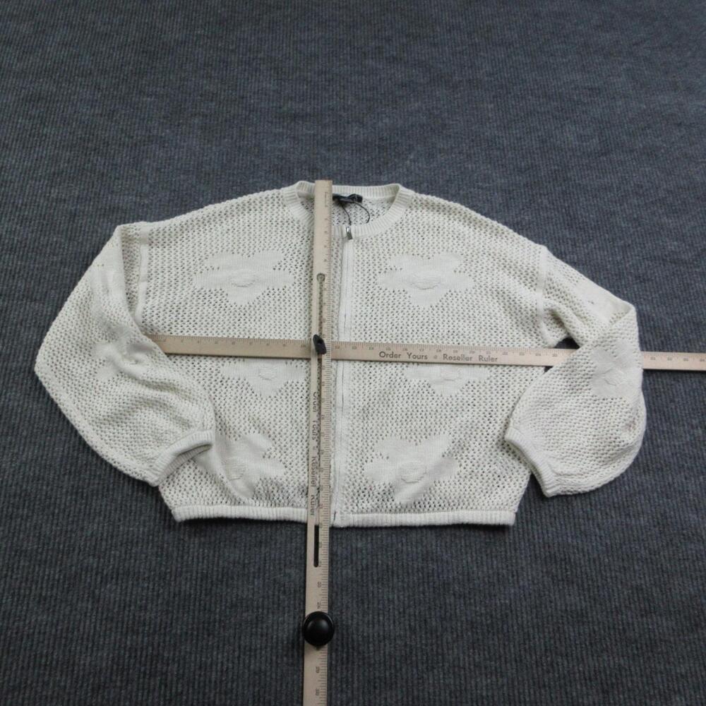 Sanctuary Cardigan Womens M Off-White Knit Floral Full Zip Balloon Sleeve NWT - Picture 2 of 13